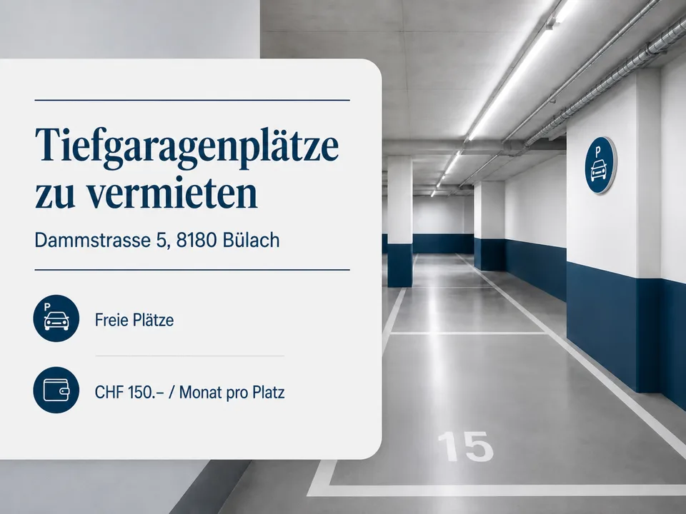Tiefgaragenplätze per sofort in Bülach zu vermieten
