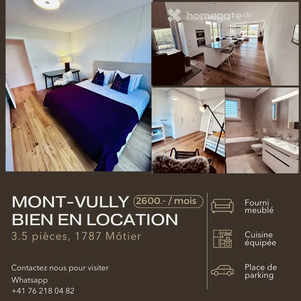 Appartement moderne meublé au Vully, vue sur le lac de Morat