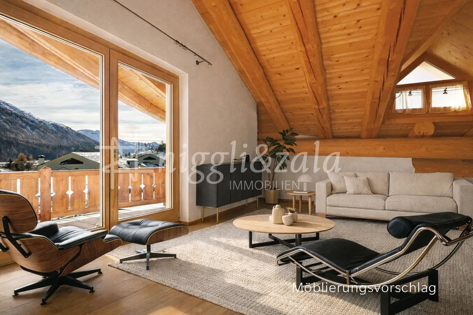 Sonnige Dachwohnung mit alpinem Flair und traumhafter Aussicht