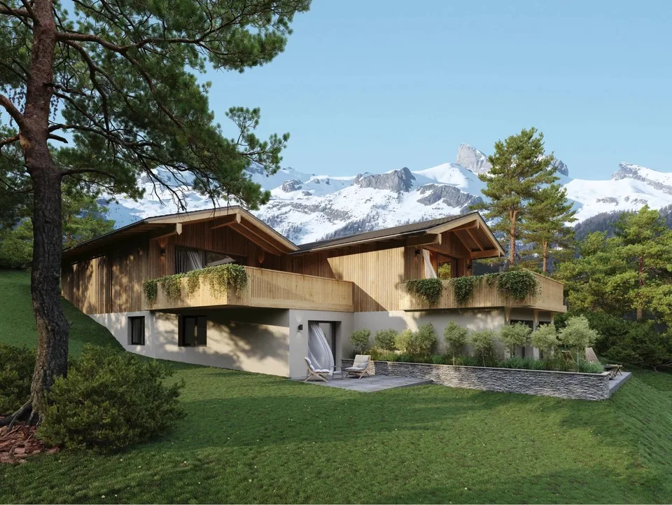 Chalet semidetached di 5,5 locali con vista panoramica e giardino