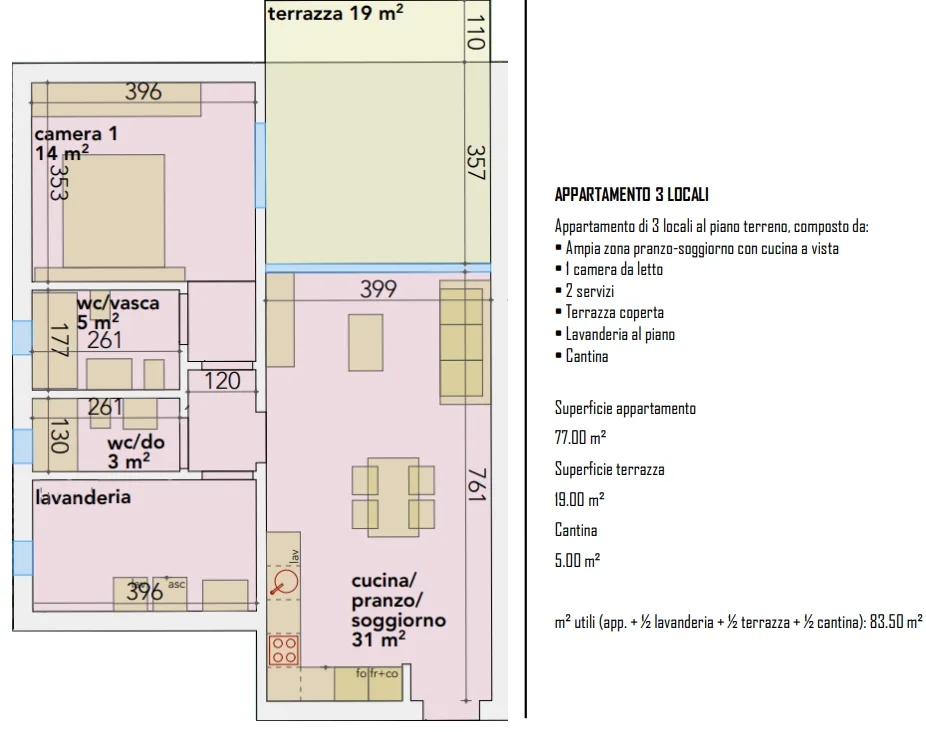 3.5 LOCALI IN EDIFICAZIONE CON TERRAZZA DI 19 MQ A RIVERA
