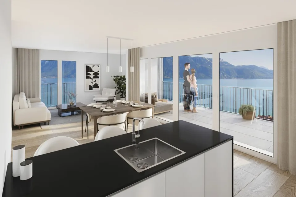 Chexbres: Prachtvolle Wohnung mit großer Terrasse von 53m2 und teilweisem Blick auf den See