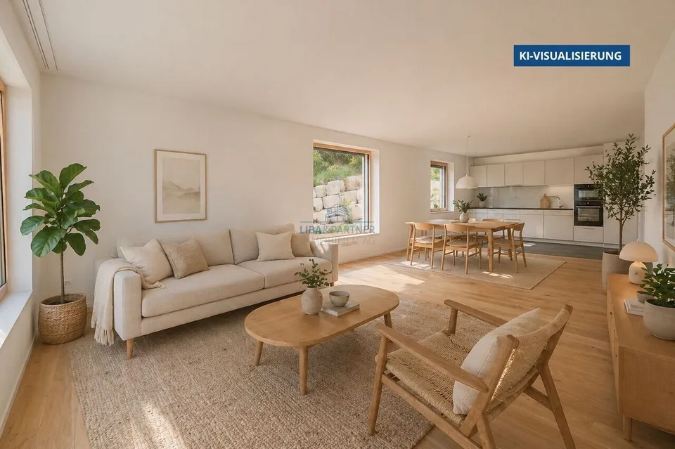 Attraktive 3.5-Zimmer-Terrassenwohnung in ruhiger Hanglage mit Rheinblick