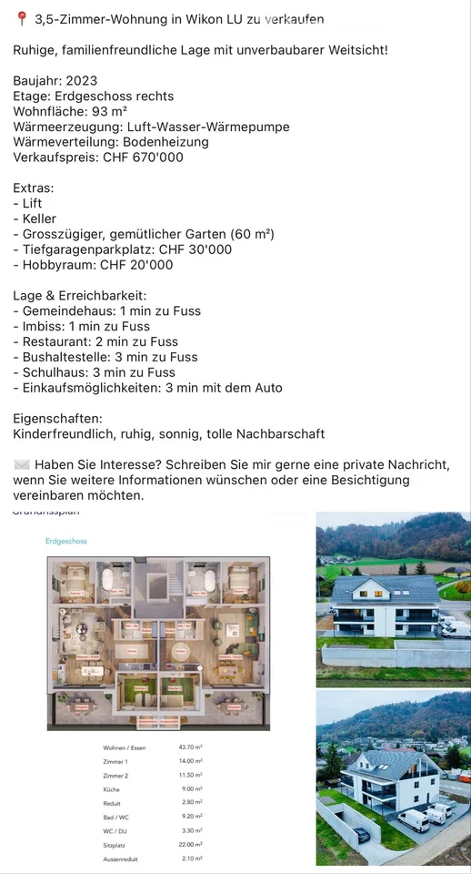 3,5-Zimmer-Wohnung in Wikon LU zu verkaufen
