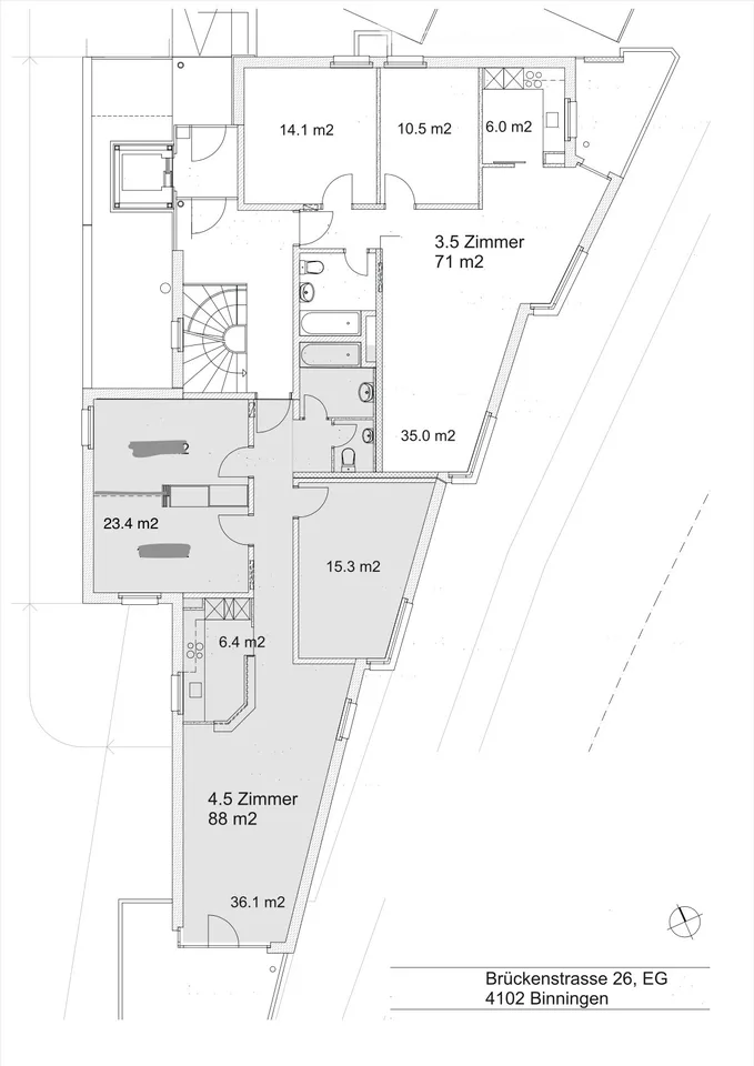 3.5 room apartment (88 m2) in Binningen, Brückenstrasse 26