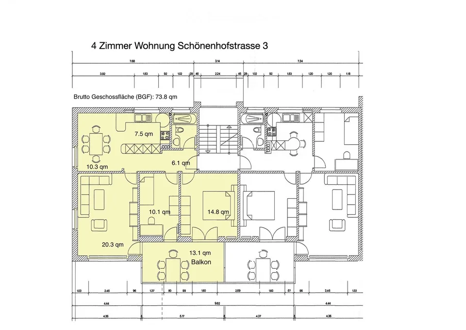 Bello appartamento luminoso di 4 locali in un quartiere residenziale tranquillo in una casa multifamiliare ben curata al 2° piano