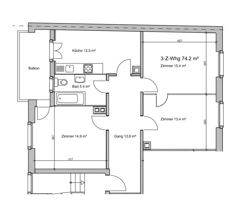 Appartement 3 pièces, 75 m2, 3e étage, dans le quartier d'Iselin près de Morgartenring