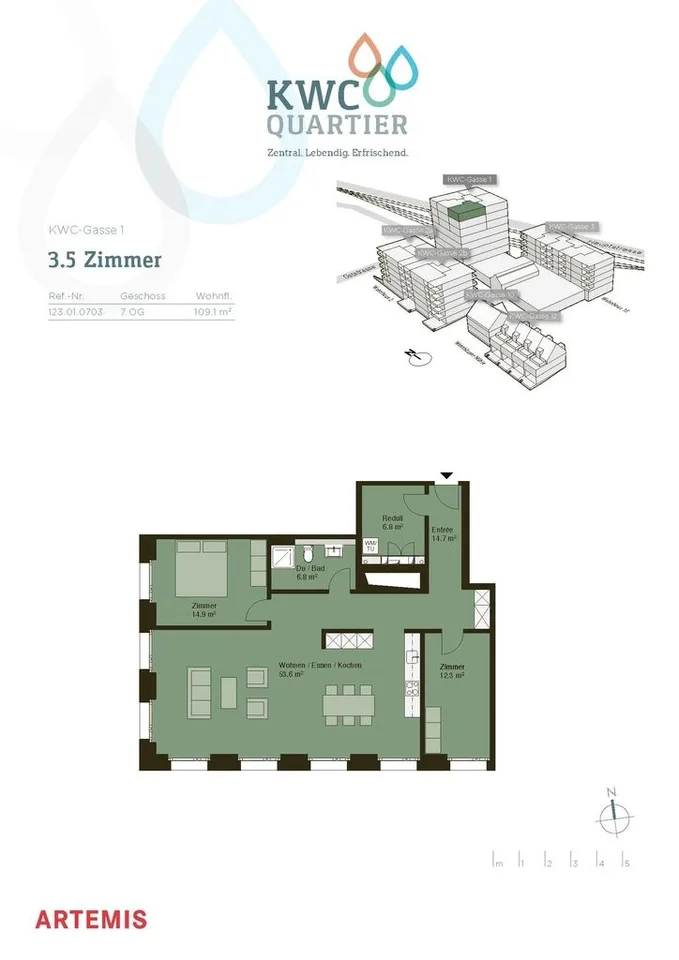 3.5 Zimmerwohnung 7. OG, modern + lichtdurchflutet im Tower