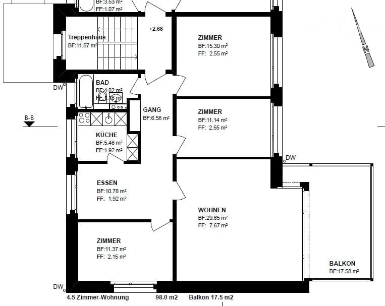 Renovated 4.5-room apartment with large balcony (on 2nd floor)