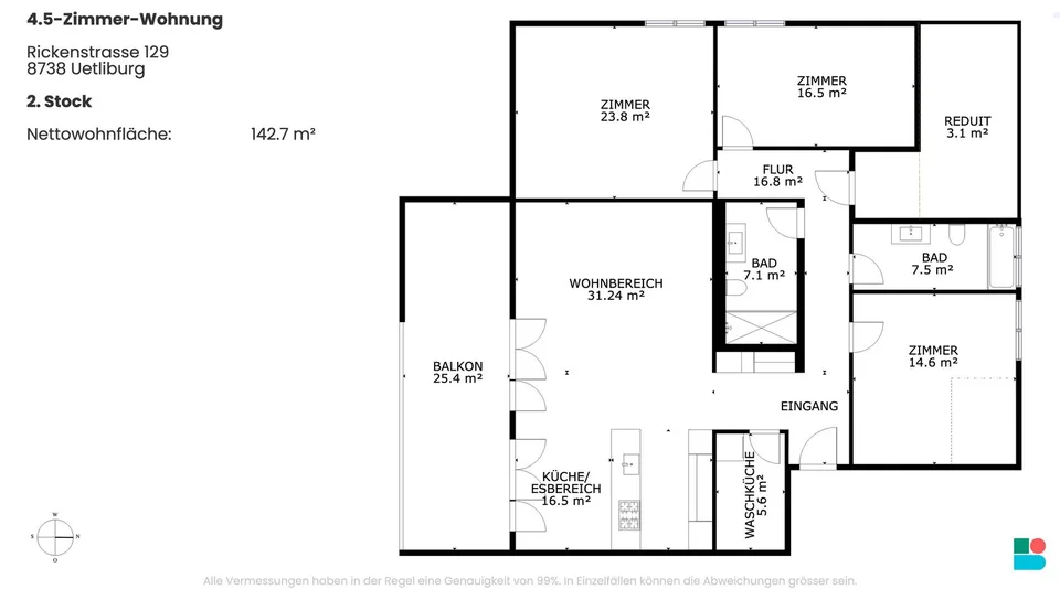 Exklusive 4.5-Zimmer-Dachwohnung mit See- und Bergsicht in Uetliburg – Foto 9 von 9
