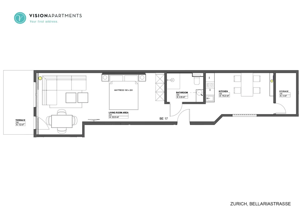 BE17 – Grosszügiges Studio mit Terrasse an der Bellariastrasse 36, Zürich – Foto 10 von 10