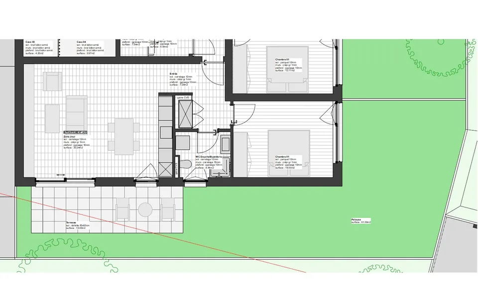 Zu vermieten – Prächtige 2.5-Zimmer-Wohnung NEU - 170 m2 Rasen und Terrasse 13m2 in Chalais