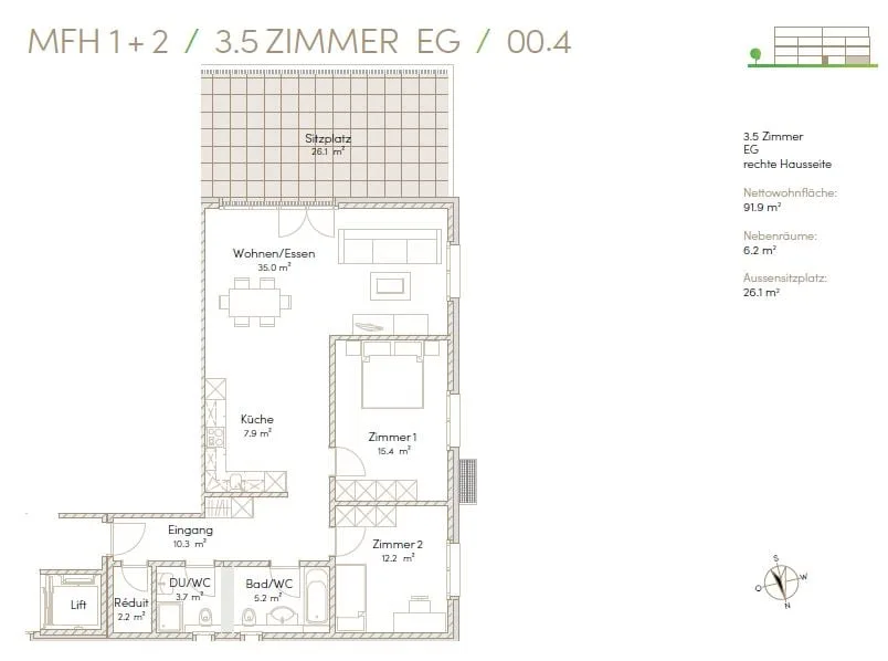 Moderne 3.5-Zimmer-Gartenwohnung mit 26 m² Sitzplatz