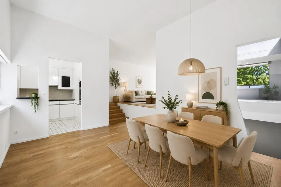 Triplex contemporain en demi-niveaux avec loggia, studio indépendant e