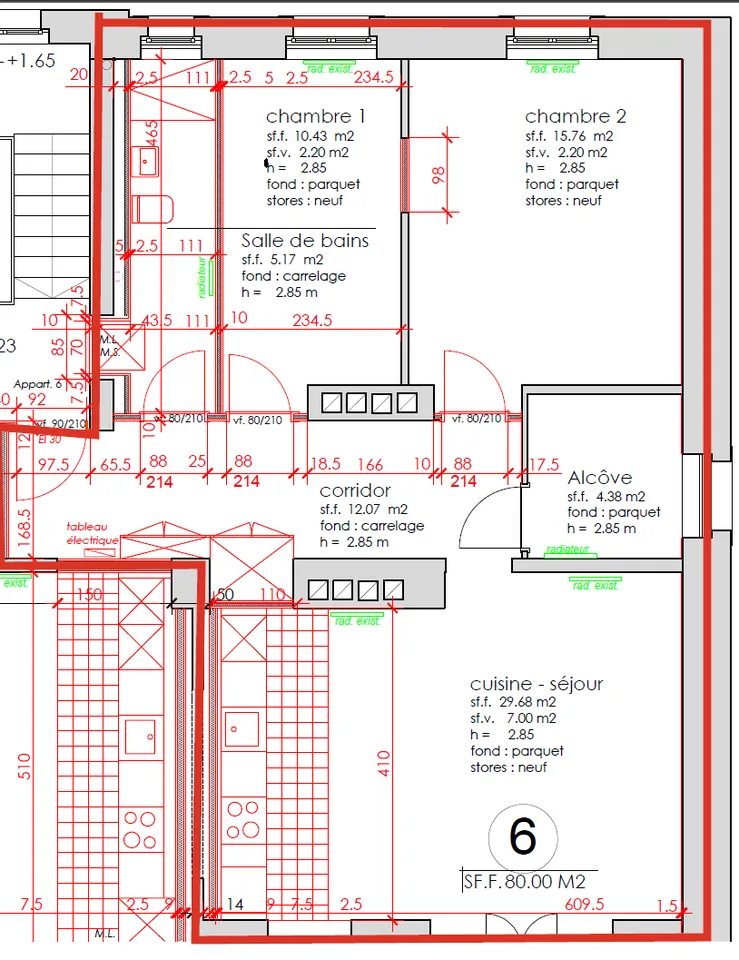 Appartement entièrement neuf de 3 pièces d'environ 77 m2 avec balcon et ascenseur