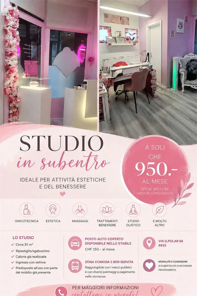 Studio in subentro - ideale per attività estetiche e del benessere