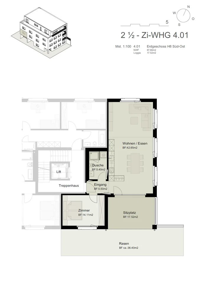 Grand appartement 2.5 pièces avec grand espace de jardin