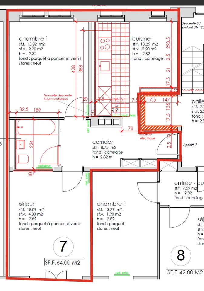 Appartement komplett neu mit 2,5 Zimmern, ca. 60 m2, mit Balkon und Aufzug