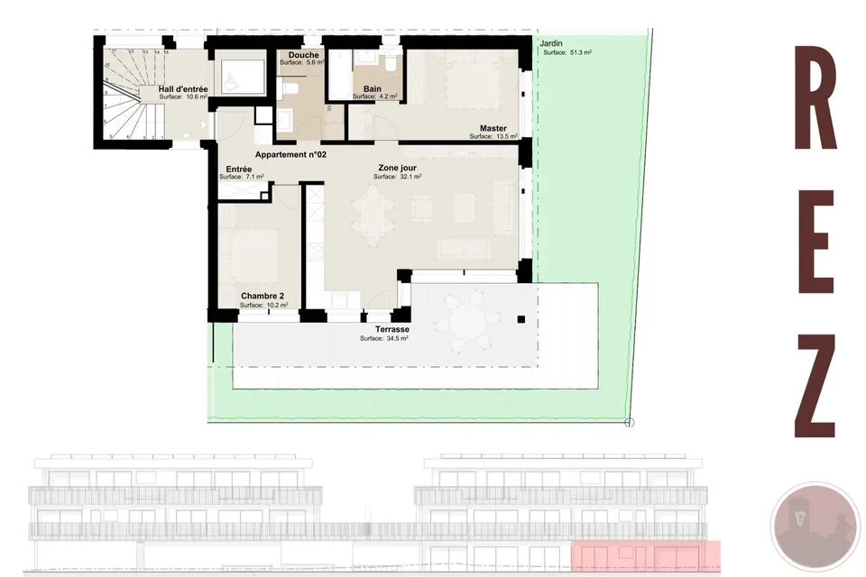 Appartement neuf de 3.5 pièces avec le plus grand jardin de la résidence