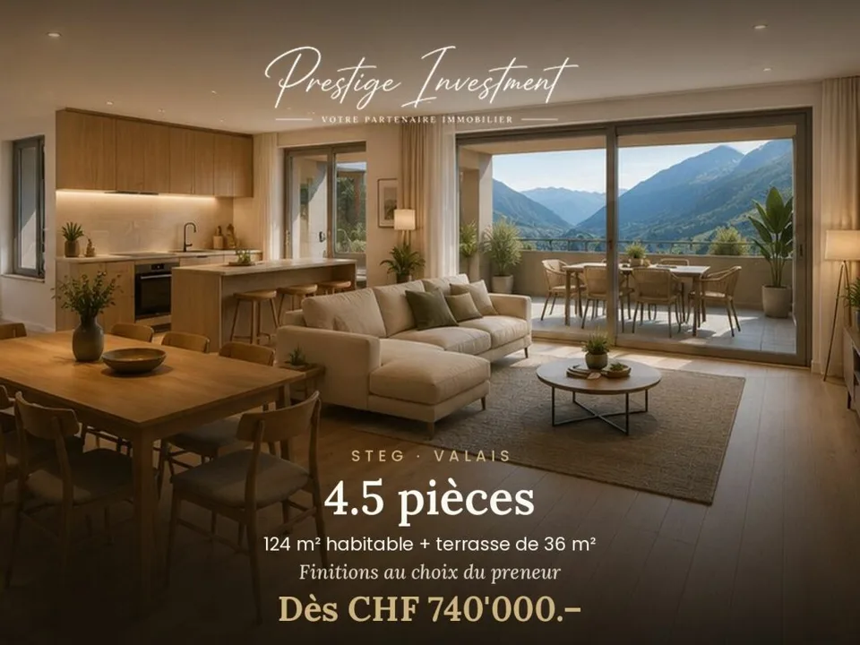 Appartement 4.5 pièces neuf · 124 m² + terrasse 36 m² · Steg (VS)