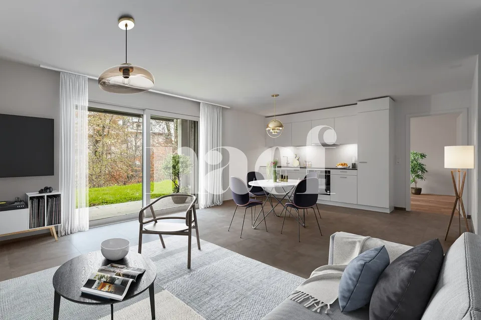 Appartement neuf de 3.5 pièces au rez avec terrasse et jardin à vendre à St-Aubin | FR