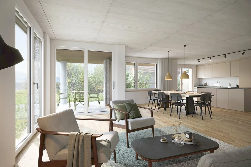 Appartement de 3,5 pièces au rez-de-chaussée dans un immeuble moderne à Uetendorf