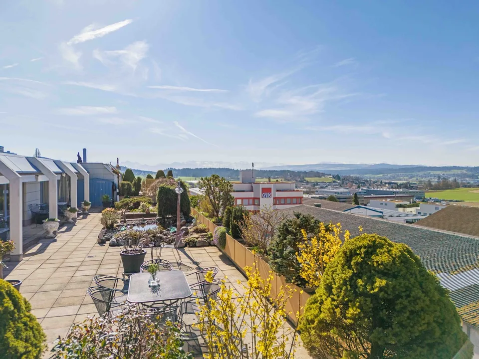 Large terrace with plenty of privacy and Alpine view