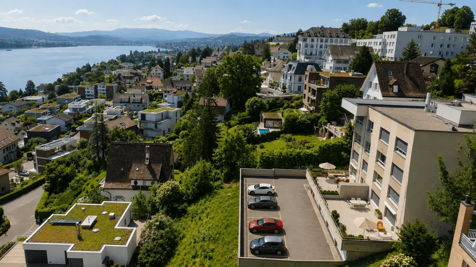 Sicherer Außenparkplatz mit Seesicht in Zürich