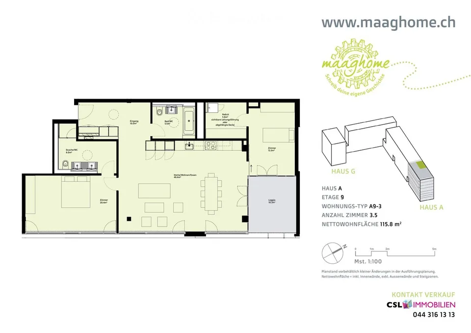 3.5 Zimmer Penthouse, 116 m², 9. OG, Alpenblick