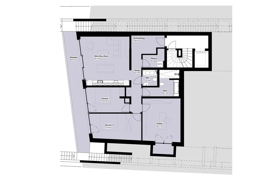 Erstvermietung - Exklusive 3.5 Zimmer-Geschosswohnung mit Hobbyraum  -  W5