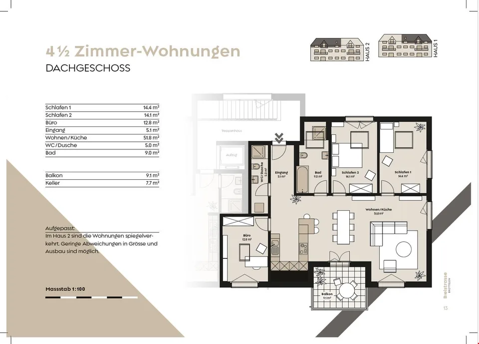 Sichern Sie sich jetzt Ihr Eigenheim! Letzte 4.5-Zimmer-Dachgeschosswohnung in Brüttelen