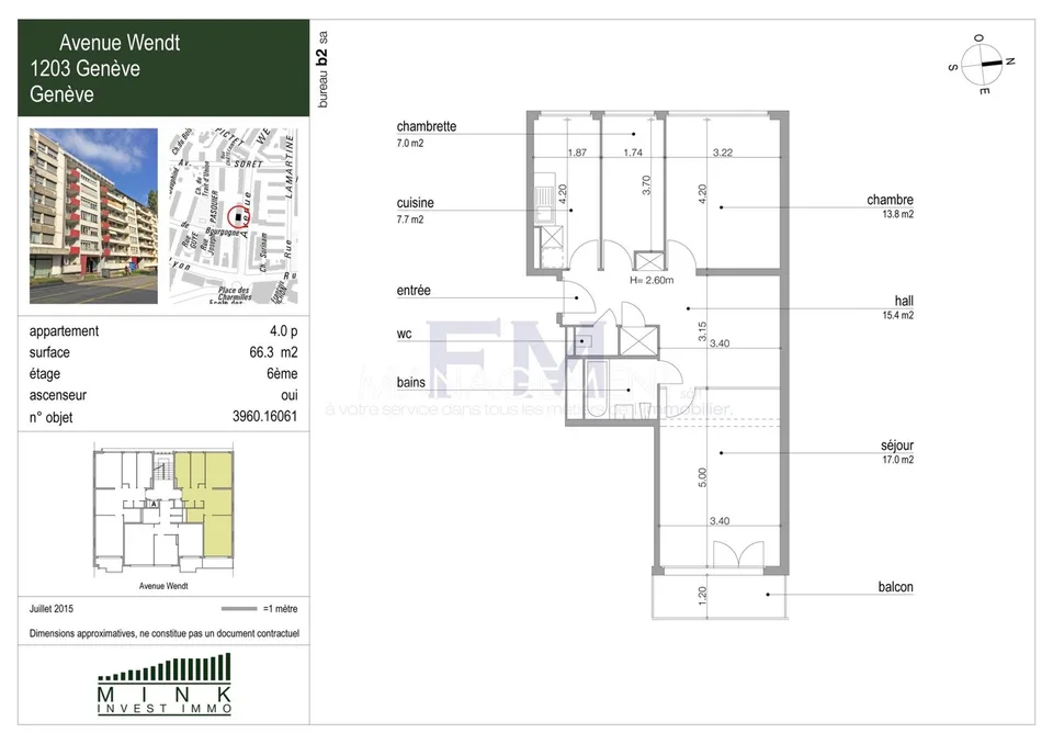 Servette - Avenue Wendt - 4 pezzi di ca. 66 m² al 6° piano