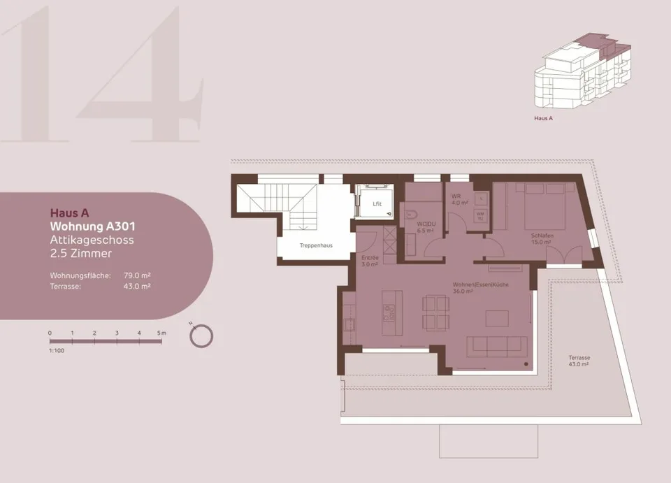 Dem Himmel so nah in der speziellen 2.5-Zimmer Attika-Wohnung.