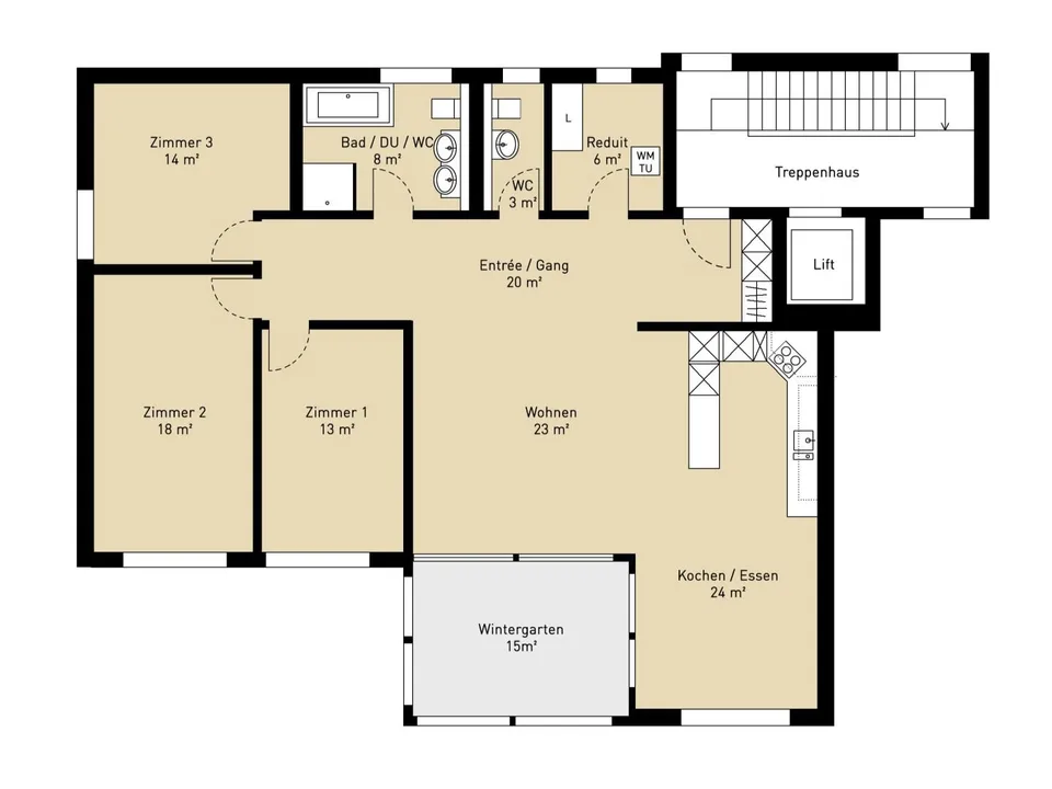 Appartement moderne 4.5 pièces avec jardin d'hiver ensoleillé