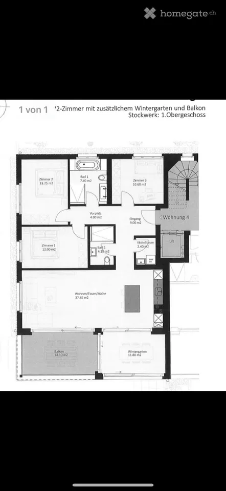 Nachmieter für moderne 4 1/2 Zimmerwohnung