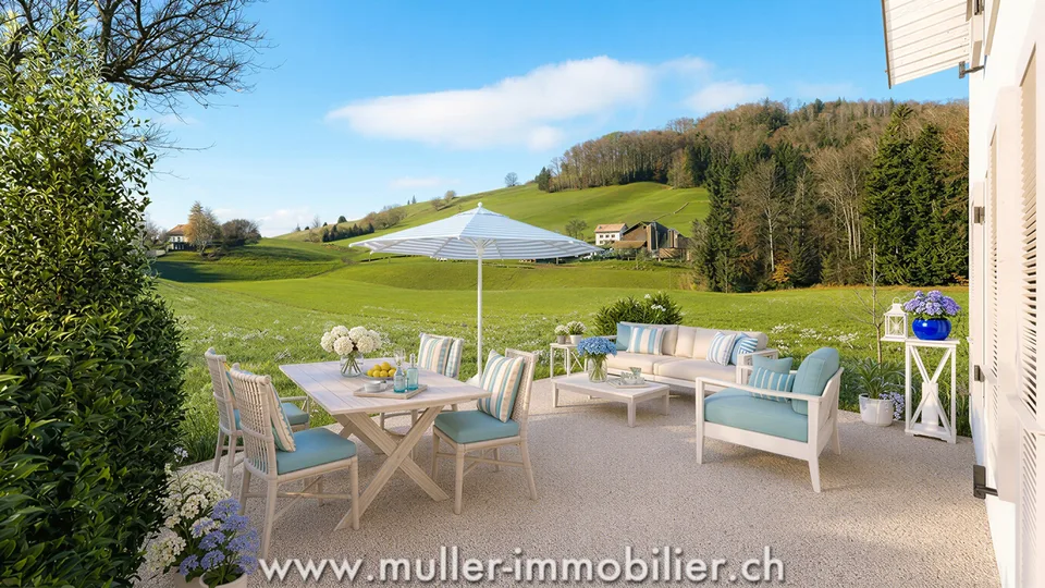 Renovated, isolated farm surrounded by fields
