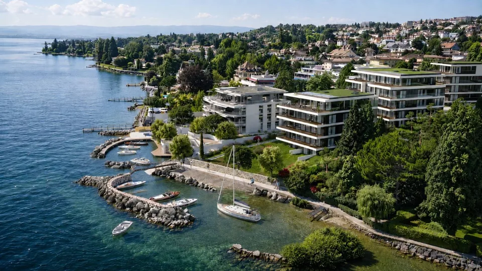 Attique contemporain avec vaste terrasse à un instant du lac