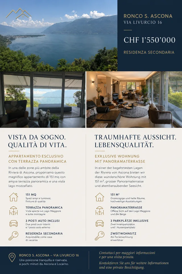 Esclusivo Loft di 3.5 locali con Vista Panoramica a Ronco sopra Ascona