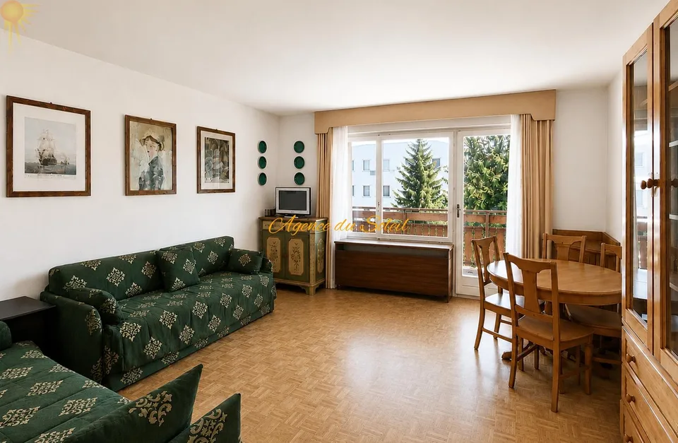 Au coeur de Crans, spacieux appartement traversant (est-ouest) de 2.5 pièces avec 2 balcons !