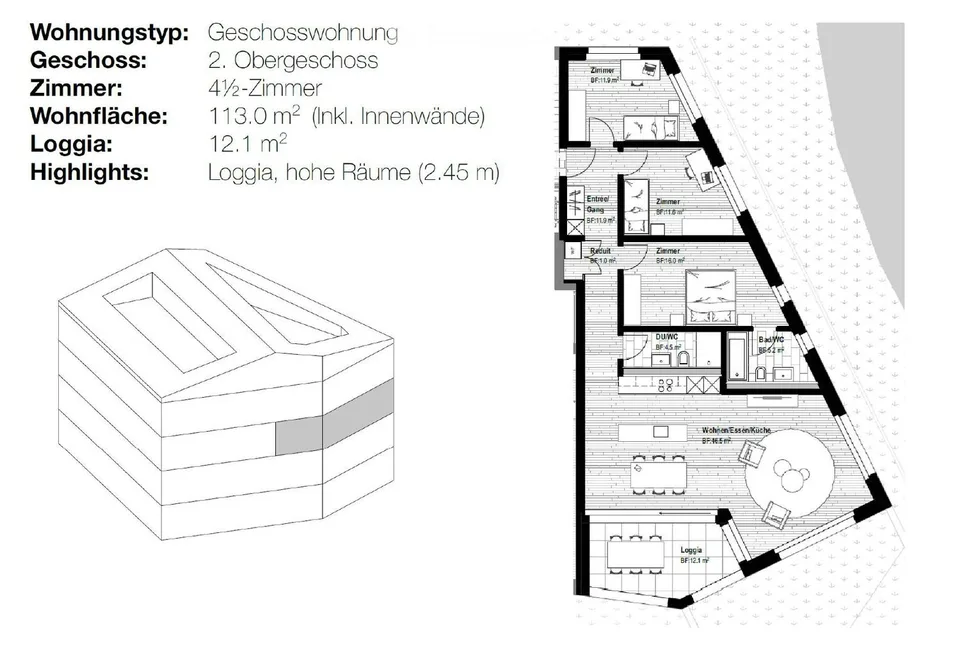 Appartement moderne 4.5 pièces avec balcon à Obernau