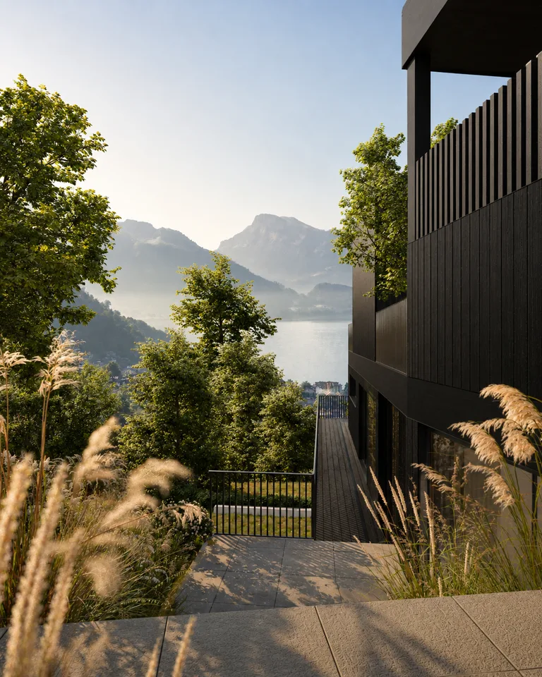 Appartement neuf exclusif avec caractère de maison unifamiliale et vue sur le lac et la montagne imprenable