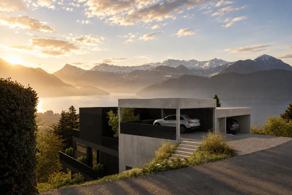 Appartement neuf exclusif avec caractère de maison unifamiliale et vue sur le lac et la montagne imprenable