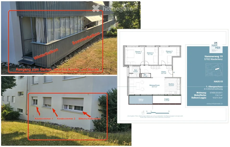 Helle 4.5-Zimmer-Wohnung mit 2 Balkon in Niederlenz