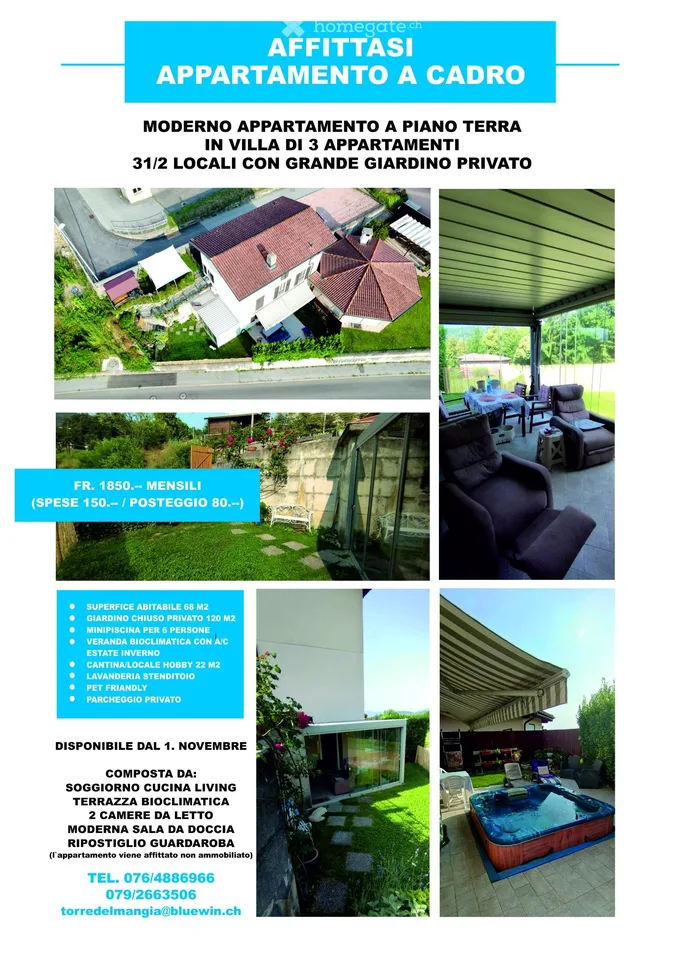 Exklusives 3½-Zimmer-Apartment, Garten, Pergola