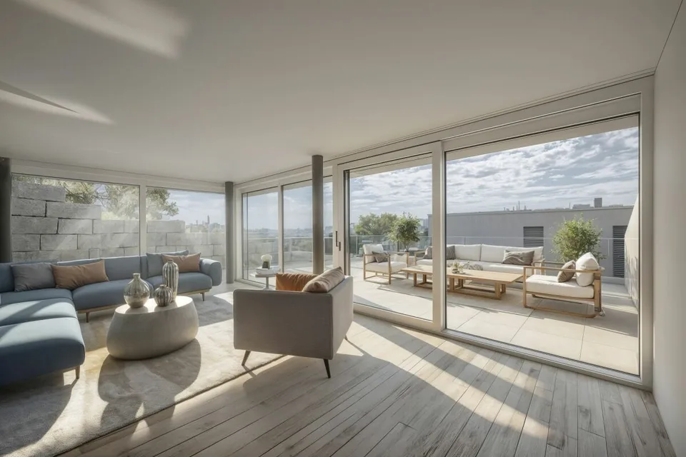 2-Etagen Terrassenhaus mit 2 Terrassen und 1 Sitzplatz
