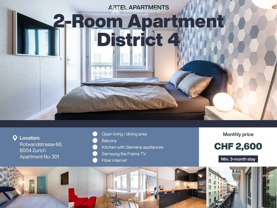3 Furnished 2-Room Apartments – Zurich District 4