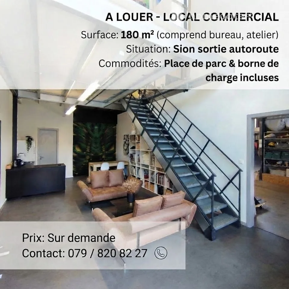A louer - Local commercial 180 m2 sortie autoroute Sion - Disponible