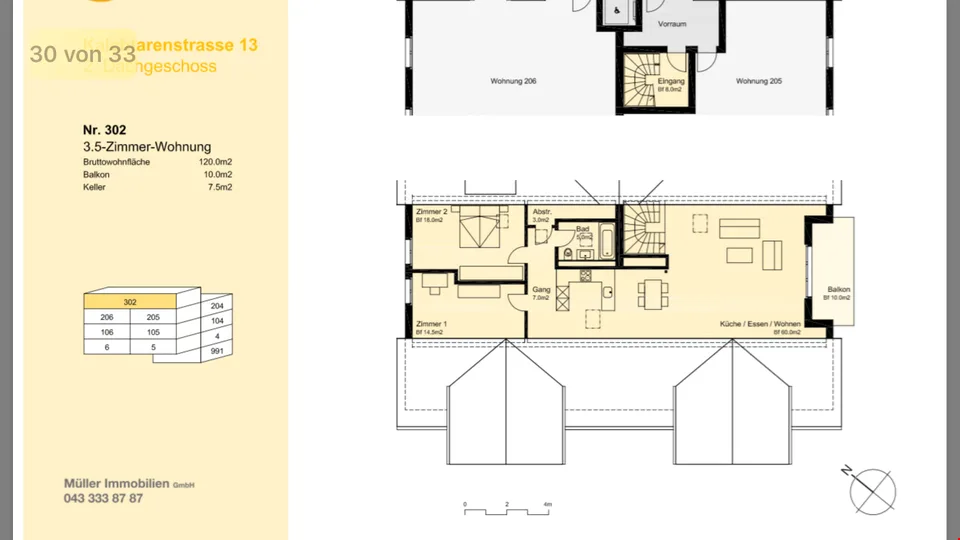 Appartement 3.5 pièces avec balcon de 120 m2 exposé au sud