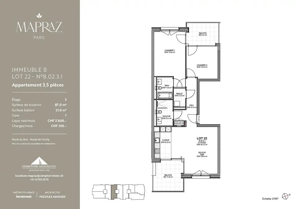 Neue 3.5-Zimmer-Wohnungen in Ecublens ab 87 m² - www.mapraz-parc.ch – Foto 12 von 12