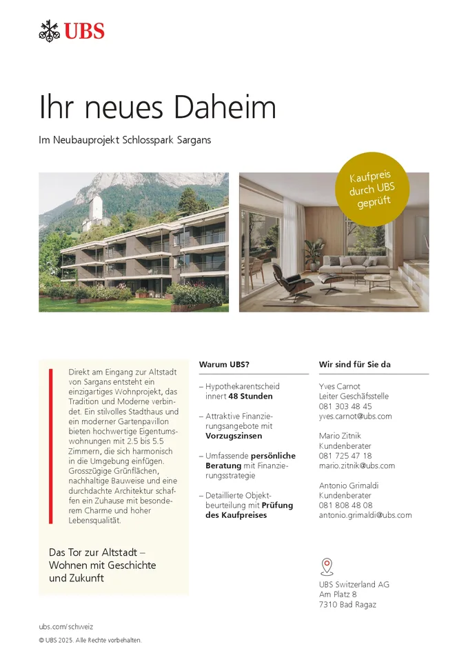 «Schlosspark Sargans» – Vivre avec une vue, du style et de la substance